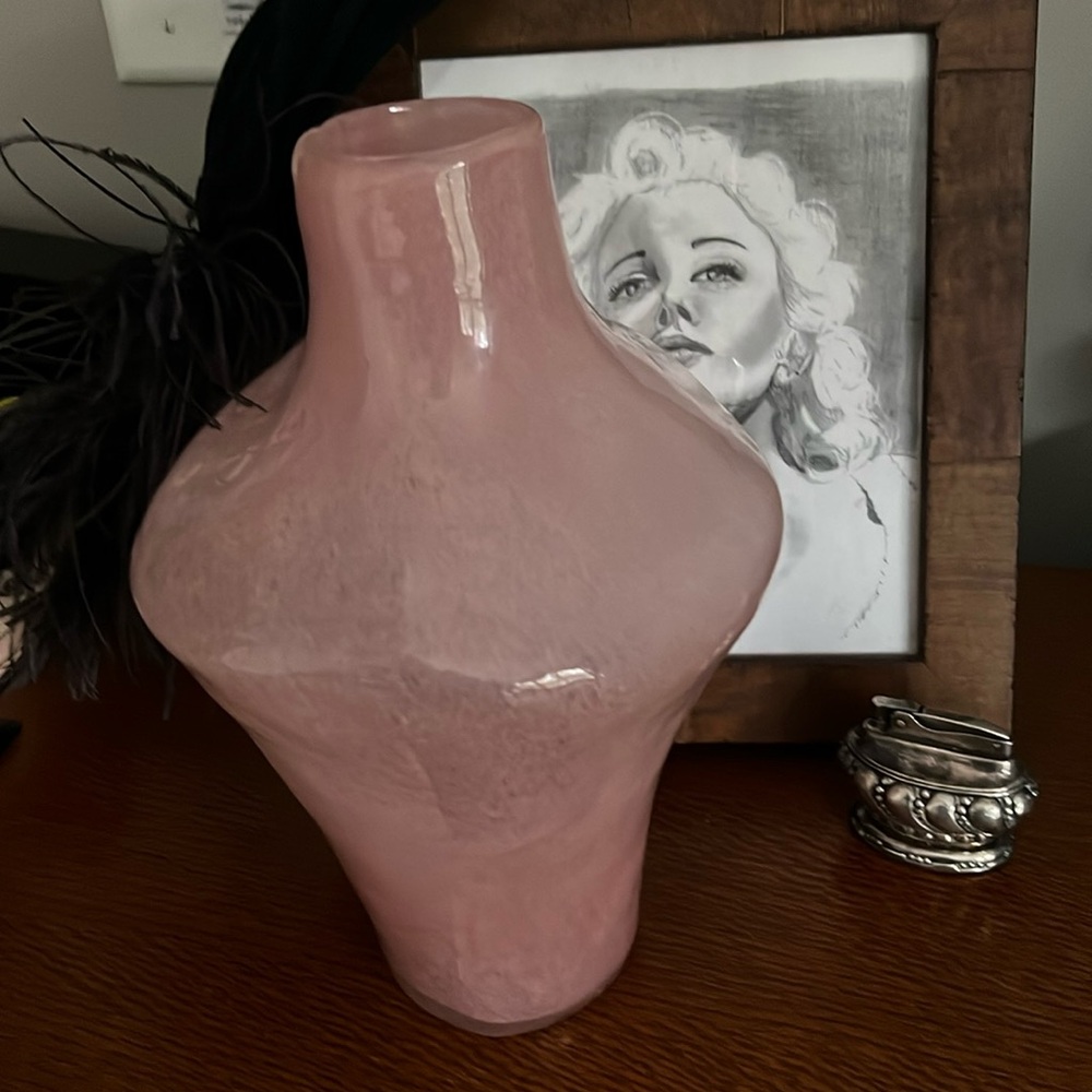 Anthropologie Blush Pink Sculptural Glass Vase